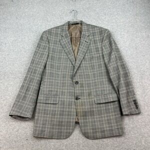 Brooks Brothers Blazer Mens 42R Gray Blue 100% Wool 346 Two Button Check *FLAW